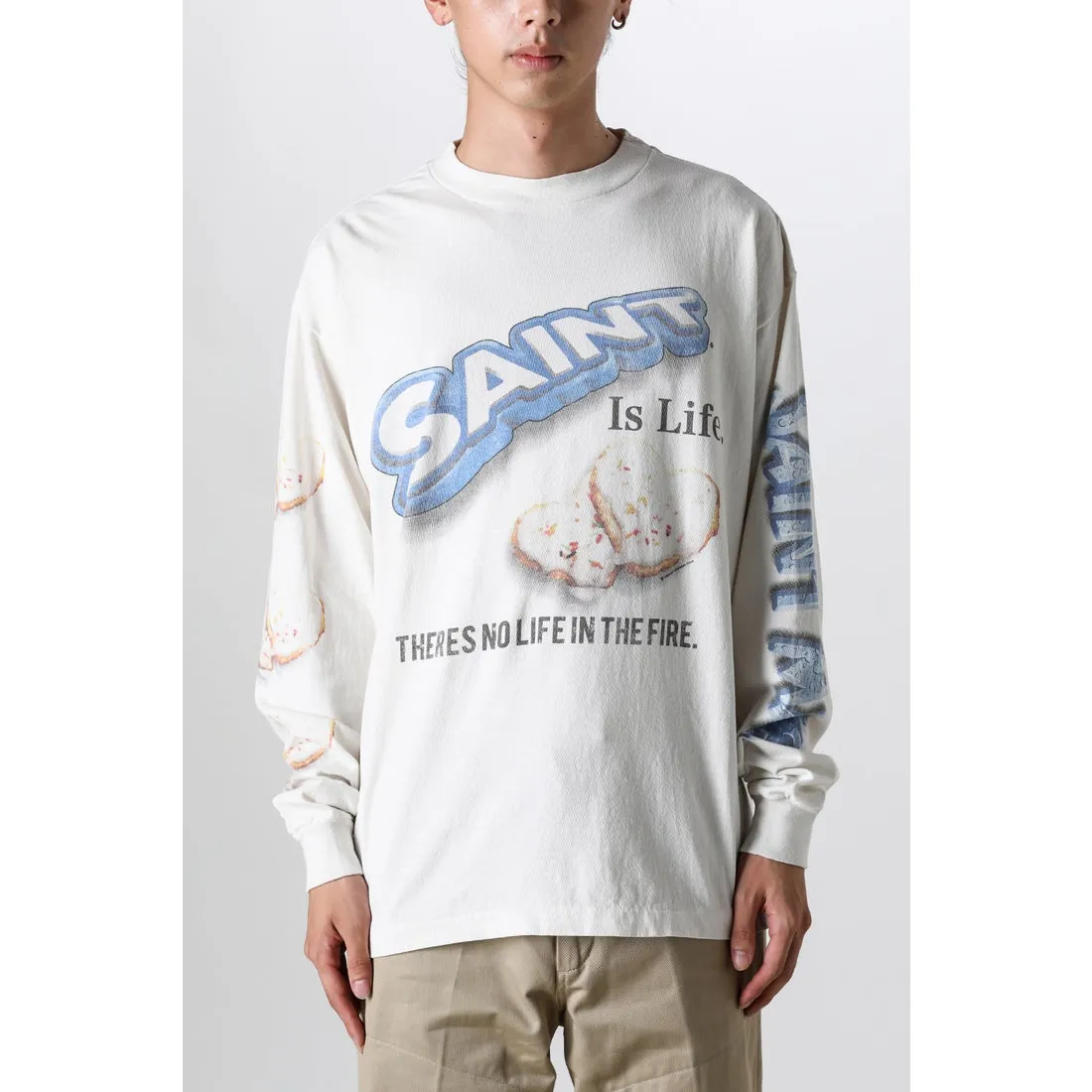 SAINT Mxxxxxx HEART COOKIES L/S TEE/WHT Love Oreo printed long sleeves Off-white S-XL Customized co-branded main mark/wash mark Correct version Ready-made garments washed and distressed VINTAGE feeling Top-notch printing technology Perfect restoration